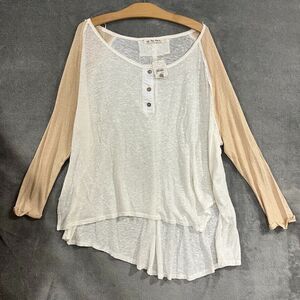 Free People We The Free Grand Slam 3/4 T-Shirt White Combo Oversized Sz M *FLAW